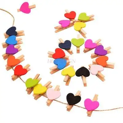 50pcs Wood Clip Wedding Photo Clip Color Hanging Photo Wall Decoration Small Clip Love Clip