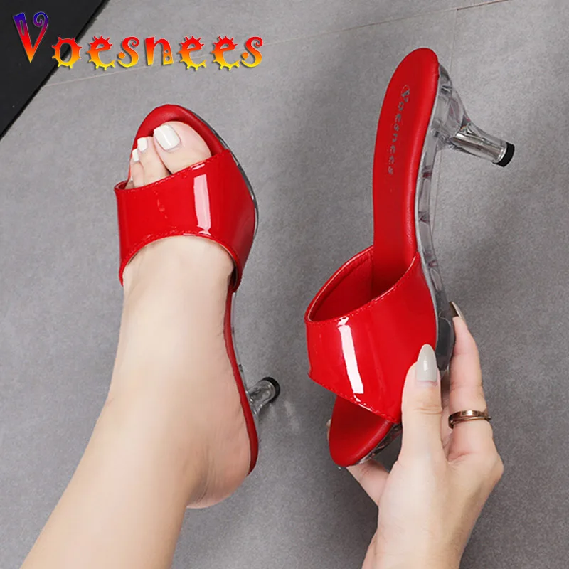 2022 New Summer Slippers Transparent Heel Slides On Female Brand Platform Sandals Women Thin High Heel 6.5CM Everyday Home Shoes