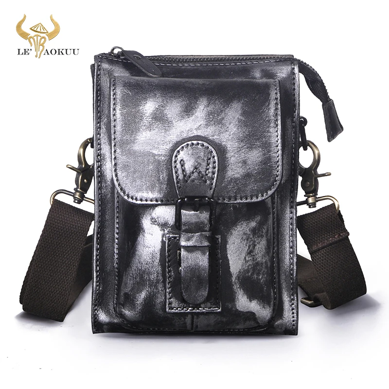 

Hot Sale Natural Real Leather Design Travel 8" Cross-body Messenger Bag Hook Phone Pouch Fanny Waist Belt Pack Bag For Men 6402