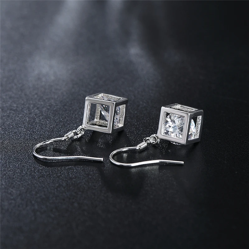 DOTEFFIL 925 Sterling Silver Square AAA Zircon Earring For Women Lady Wedding Engagement Party Fashion Jewelry