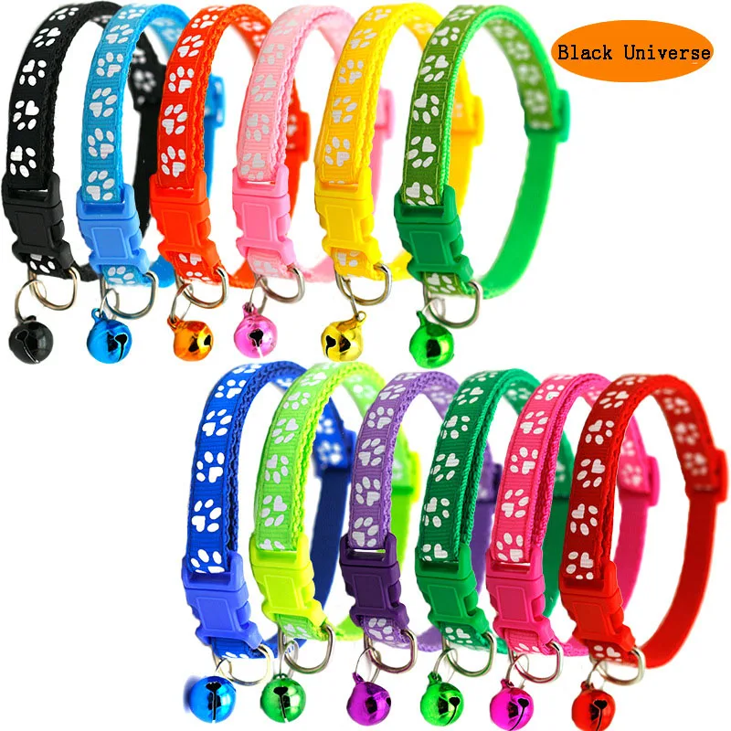 Colored Pet Supplies Cat Collar Cat Necklace and Cat Paw Print Adjustable Collar Clock Positioning Footprints Pet Collar