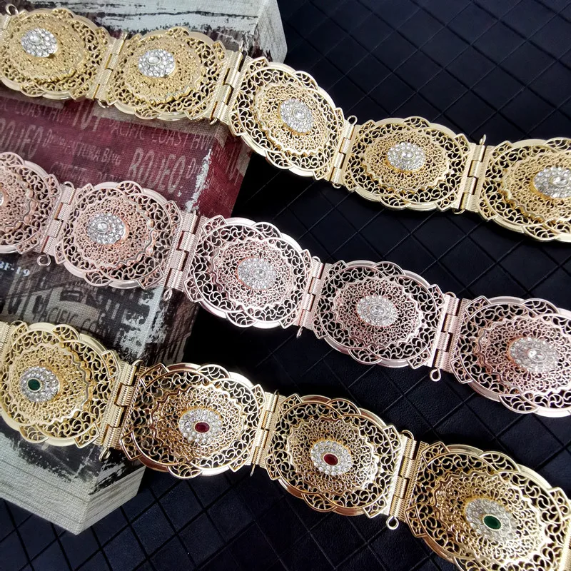 Arabian rhinestone crystal wedding dress party fashion ladies belt Moroccan luxury metal wedding jewelry belt length adjustable