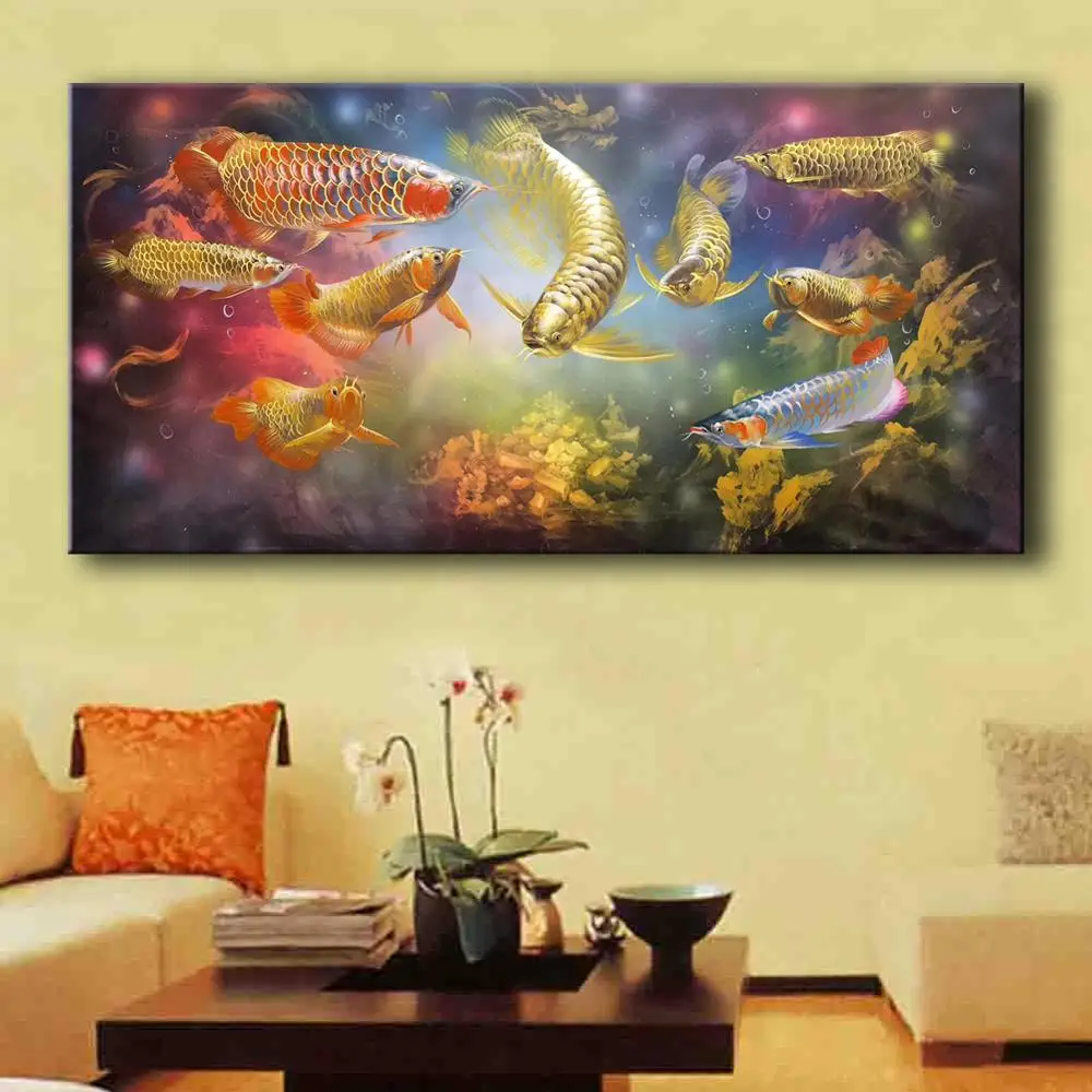 Senior hand-painted oil painting painter pure manual painting at the national level business is thriving and Golden arowana 2020