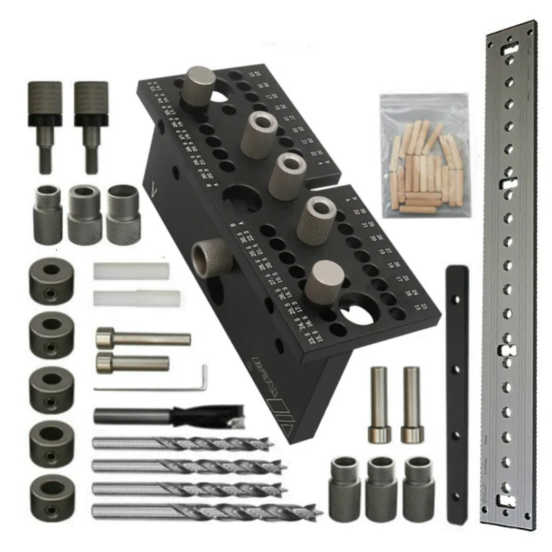 3 In1 Dowelling Jig Kit 7/8/10/15mm Wood Adjustable Drilling Guide Tenon Puncher Locator Furniture Connecting Carpentry Tools