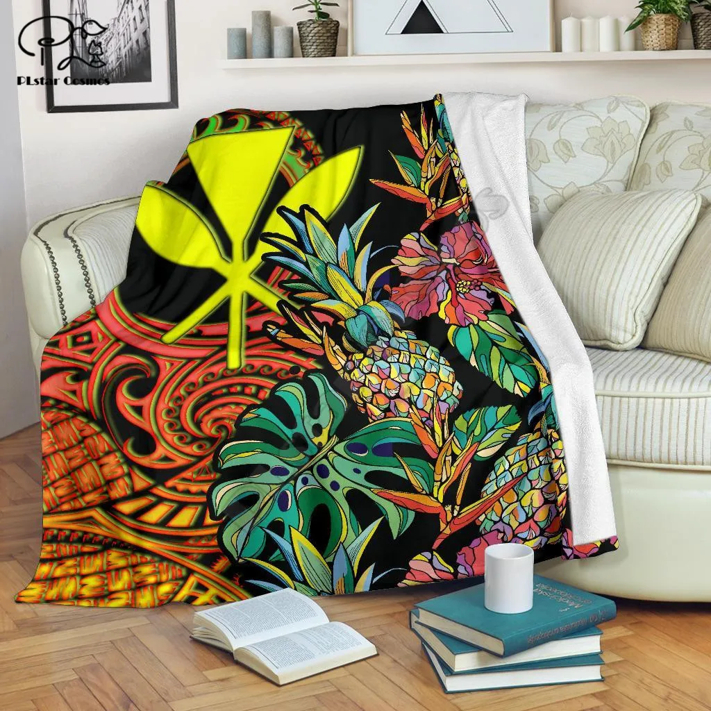 

Pineapple Hibiscus Plumeria Style Blanket 3D printed Sherpa Blanket on Bed Home Textiles Dreamlike HOME ACCESSORIES