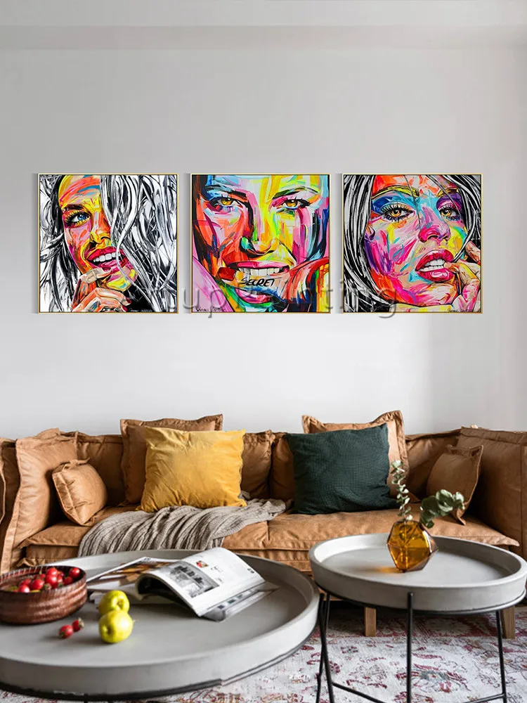 

Набор из 3 современных палетки с ручной росписью, нож, портретная живопись лица на холсте, настенные картины для гостиной, украшение на стену