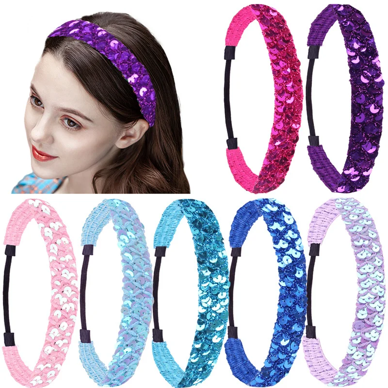 

Candygirl Women Glitter Shiny Sequins Headband Cute Colors Shine Hairbands For Girls Family Party Headwear Hair Accessories