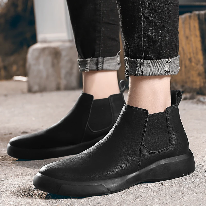 Men Chelsea Boots Ankle Boots Fashion Men's Male Brand Leather Quality Slip Ons Motorcycle Man Winter Warm Chelsea image 3