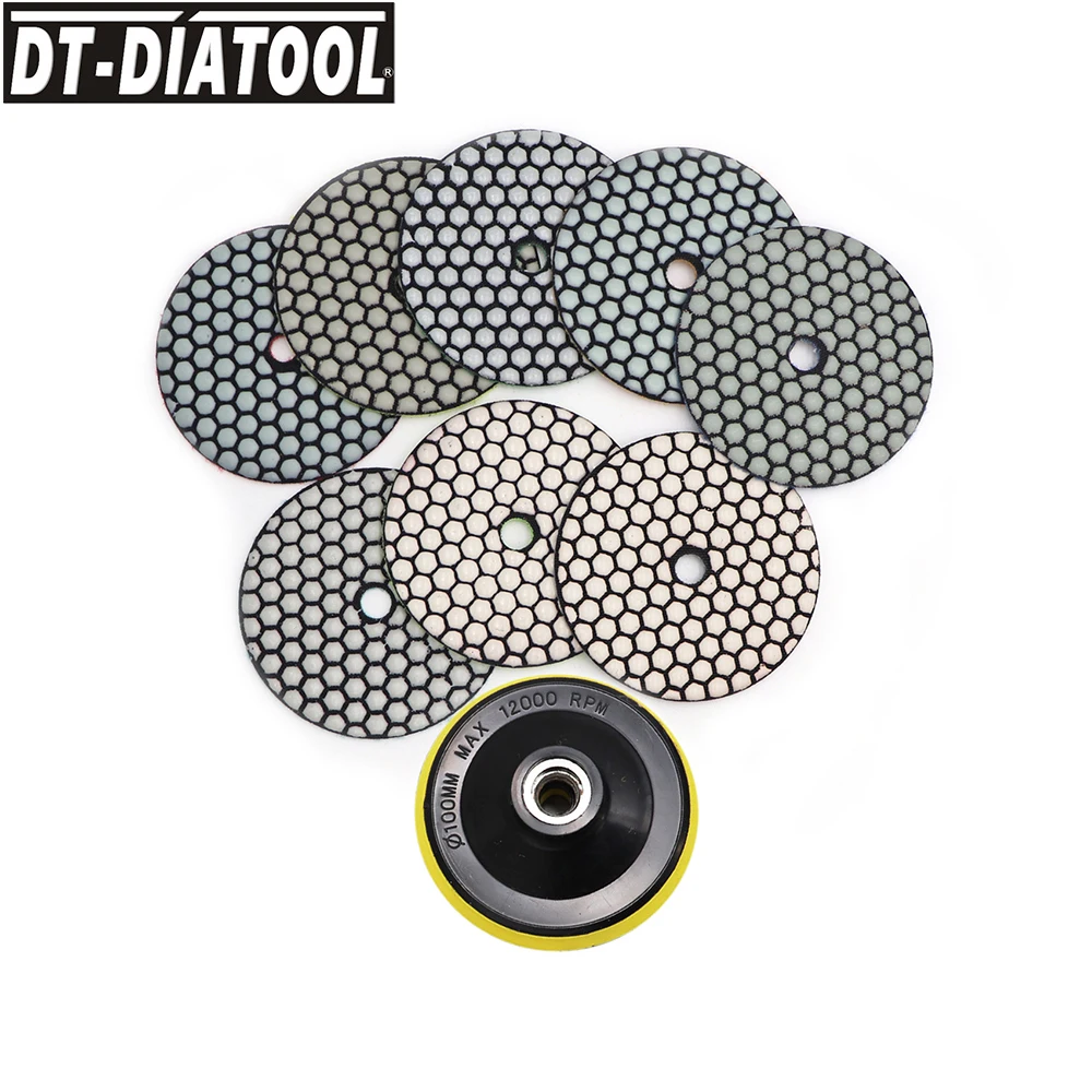 DT-DIATOOL 9pcs/set Flexible Diamond Dry Polishing Pads Resin Bond Sanding Disc For Granite Marble Dia 4