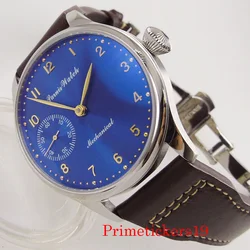 new parnis 44mm blue dial mechanical hand winidng 6497 movement luxury 2020 men's wristwatch