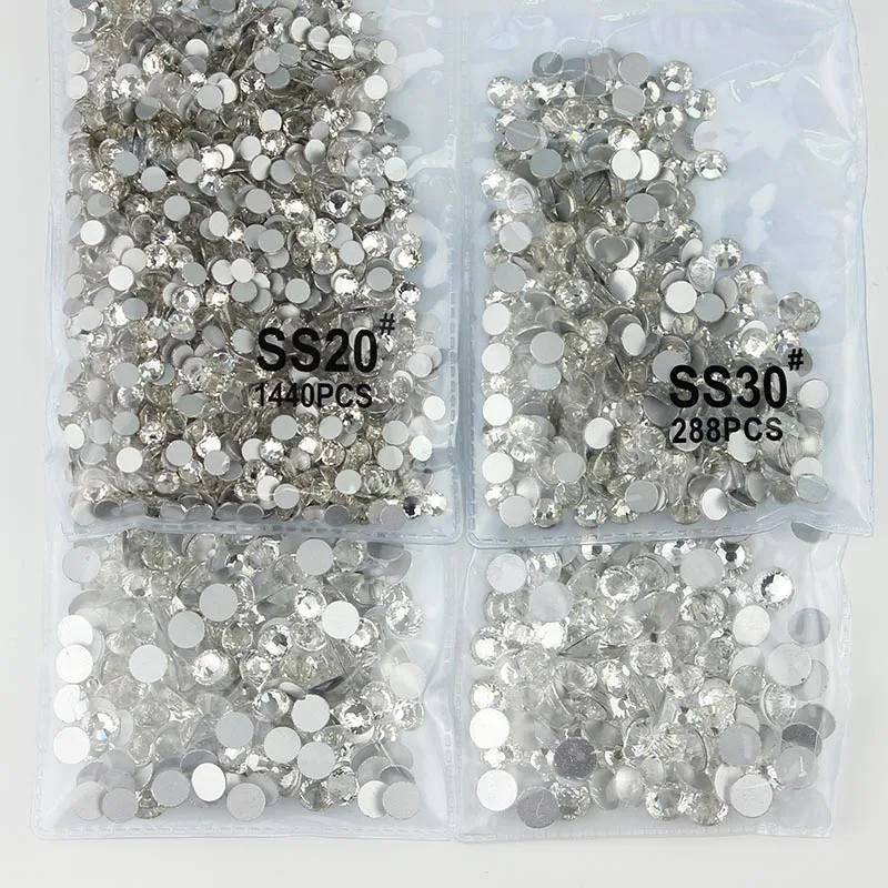 SS3-SS40(1.3mm-8.4mm) AAAAA Non Hotfix flatback Rhinestones glass crystal AB clear rhinestone for Nails 3D nail art decoration