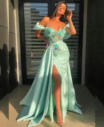 Mint Green High Split Mermaid Sequins Lace Prom Dresses 2024 Customized Formal Evening Dress Special Occasion Dress