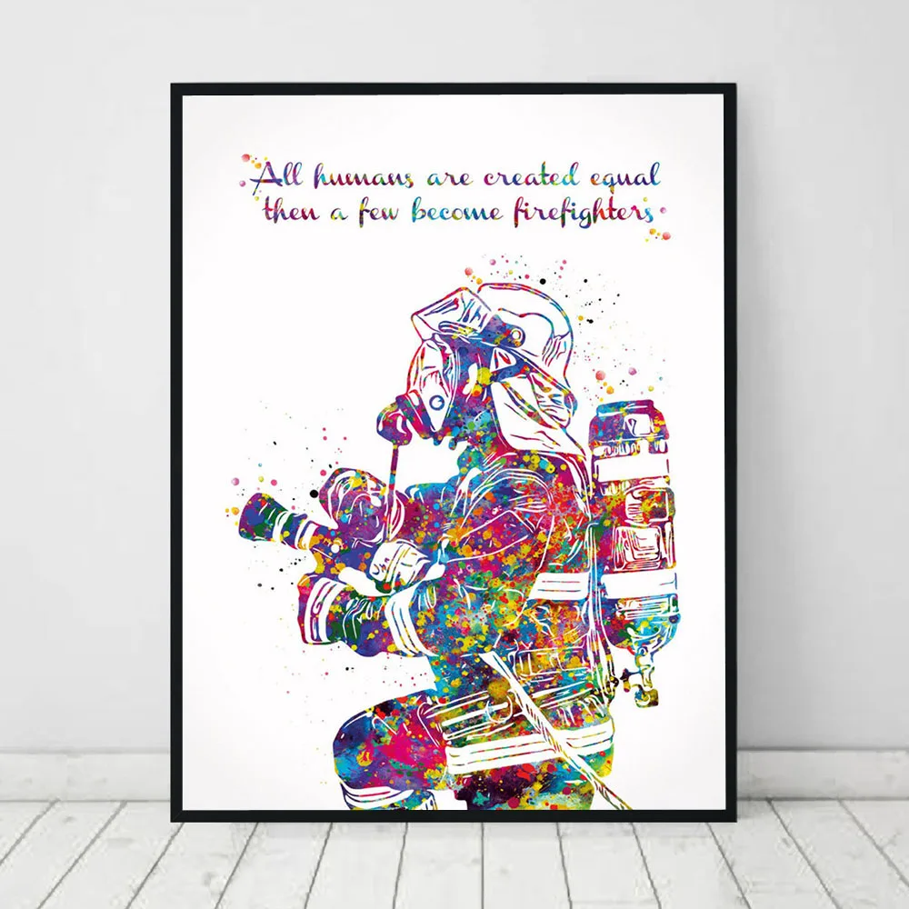 Fireman Quote Watercolor Posters and Prints Fire Soldier Hero Canvas Painting Abstract Wall Pictures for Living Room Home Decor