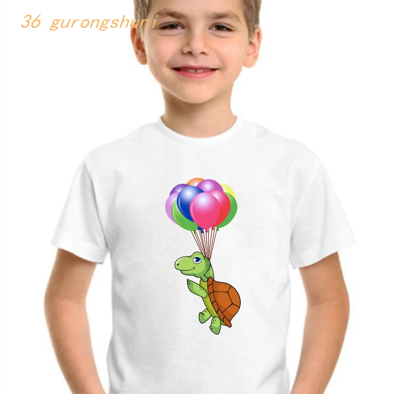 cartoon kids t shirt for boys-clothing girls clothes children shirts girl happy balloon turtle graphic cute kawaii kid t-shirts