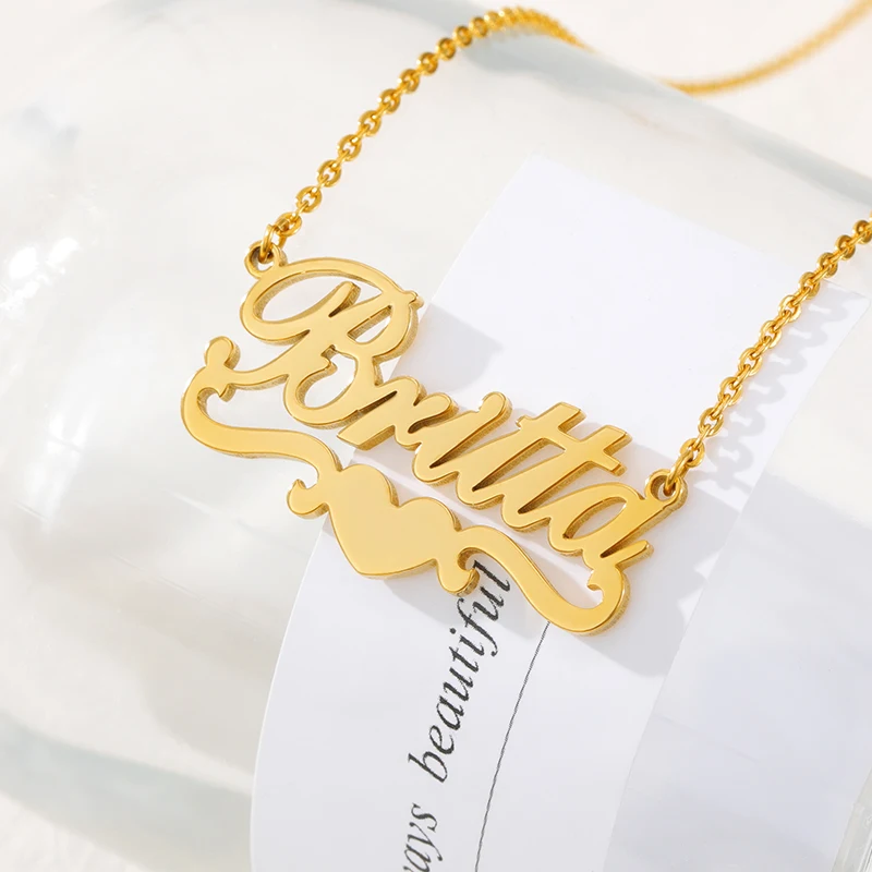 

Personalized Custom Ribbon Nameplate Necklace Golden Heart Name Necklace Stainless Steel Woman Ornament Christmas Gift Collares