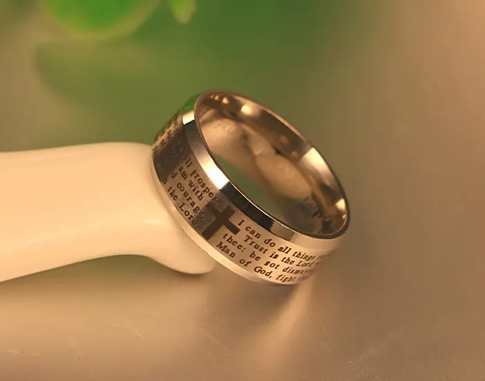 Carved Bible Cross Men\'s Ring Titanium Steel I Can Do All Things Christian Ring Fashion Prayer Men\'s Jewelry Size Us6-13