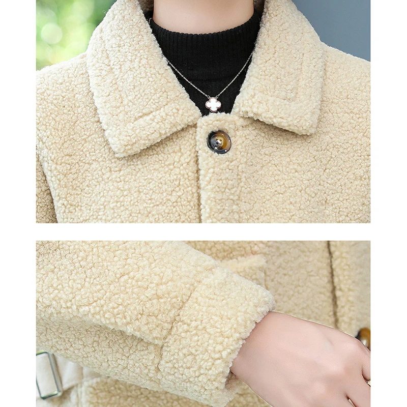 แม่เสื้อผ้าผู้หญิงฤดูใบไม้ร่วงฤดูหนาว Warm Lamb Wool Vintage ขนสัตว์หญิงแฟชั่นเม็ดขนแกะ Outerwear สั้น