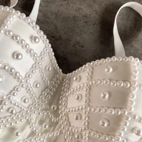 Imagen 2 del producto Corsé femenino con cuentas completas, camisola para discoteca con perlas, carpeta corta para el pecho, camisola Sexy para Mujer, lencería, sujetador de tubo, Debardeur