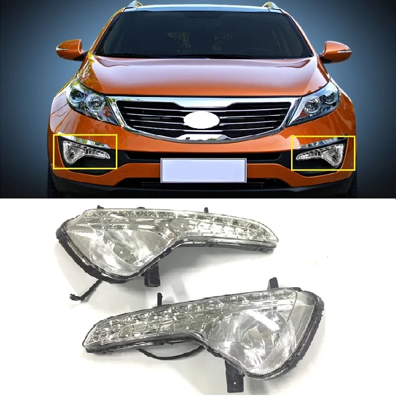 

2Pcs ABS LED Daytime Running Lights 12V DRL FIT For KIA Sportage Pickup Car 2010-2013 White fog lamp cover Car Accessories