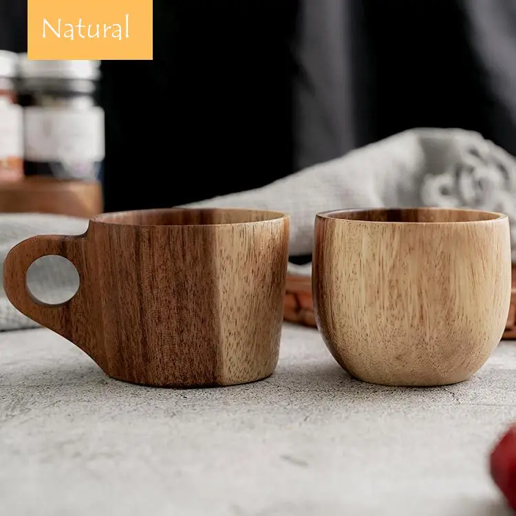 Whole Wood Acacia Mangium Mug Portable Bottle Wooden Coffee Cup 170ml 200ml