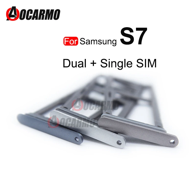 Aocarmo For Samsung Galaxy S7 G930 G930F Gold/Silver/Grey Single Dual Metal Plastic Nano Sim Card Tray Slot Holder