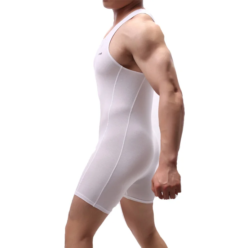 Mens Bodysuits ยิมนาสติกกีฬาชุดชั้นในกางเกงขาสั้นมวยปล้ำ Singlet ฟิตเนส Jumpsuits กระเป๋าชายชุดนอน Undershirts