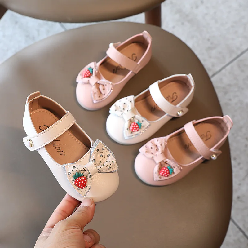 

Beige Pink Kids Princess Shoes Little Girls Soft bottom Leather Shoes Casual Kids Single Shoes Chaussure Fille 1 2 3 4 5 6T