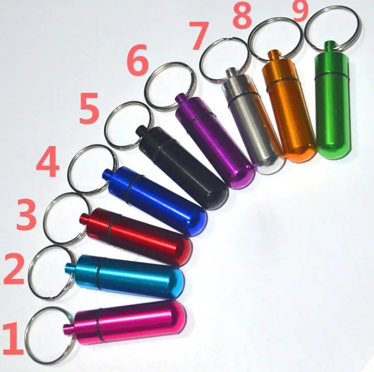 

500pcs aluminum alloy Waterproof Pill Box Case keyring Keychain Medicine Storage Organizer Bottle Holder Container 14x48mm SN