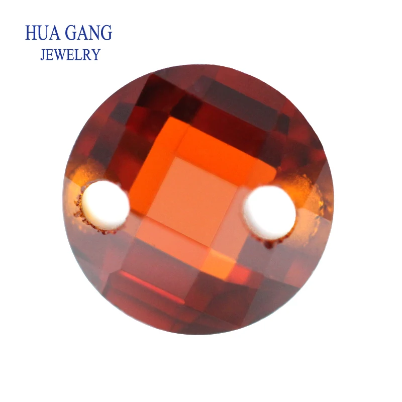 

Two Holes Garnet Double Checkerboard AAAAA Round Brilliant Cut Cubic Zirconia Loose CZ For Jewelry Making 3-14mm High Quality