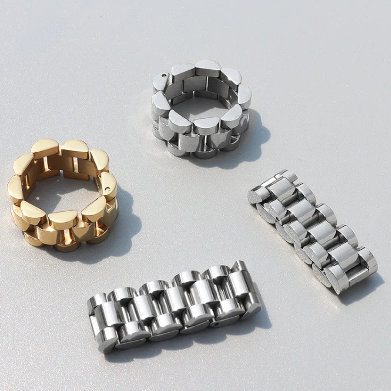 1cm Wide Watch Chain Shape Ring Stainless Steel High Quality Gold Color Fashion Jewelry Ring For Women