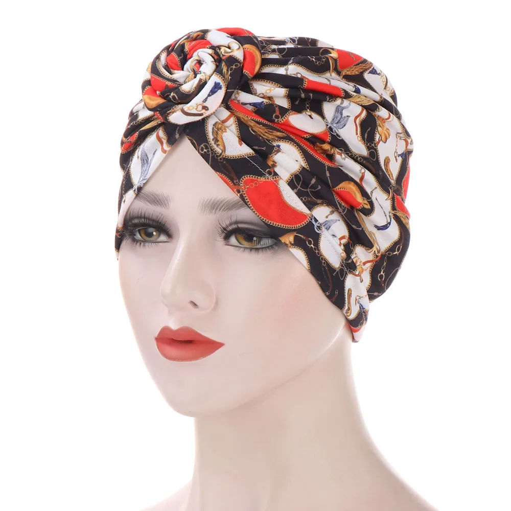 Topi Kemo simpul untuk wanita, topi beanie motif Afrika Bohemian, topi Dalaman Hijab, Turban India, penutup kepala bandana