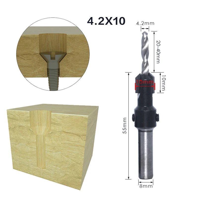 1pcs 8 millimetri 10 millimetri Shank HSS Lavorazione Del Legno Svasatore Bit Router Set Screw Extractor Remon Demolizione per Legno Fresatura