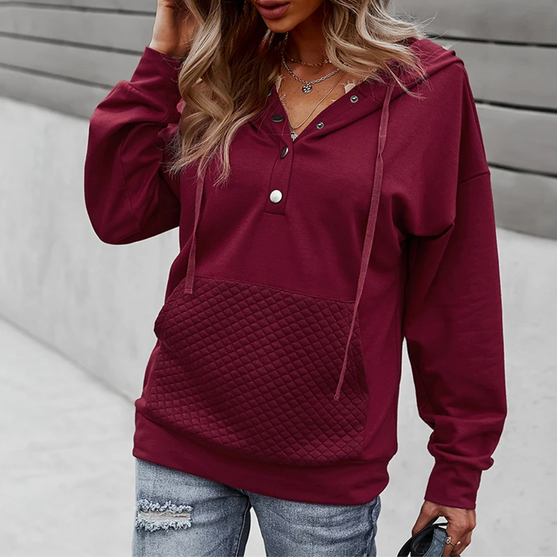 

Autumn and winter women's Sweatshirt women's sportswear top Long sleeve button pocket solid Hoodie Hoodie loose fashion Hoodies