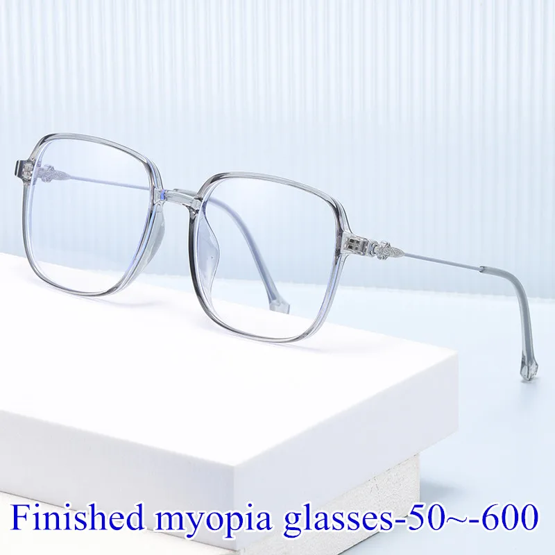 Men Vintage Anti Blue light Minus Glasses Frame With Degree Square Women Myopia Lens Nearsighted Glasses 0 -0.5 -1.0  To -6.0