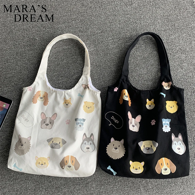 Mara\'s Dream Canvas Tote Shoulder Bags Items Cartoon Dog Cotton Cloth Shopper Bag Korean Large Fabric Eco Shopping Bag Handbags