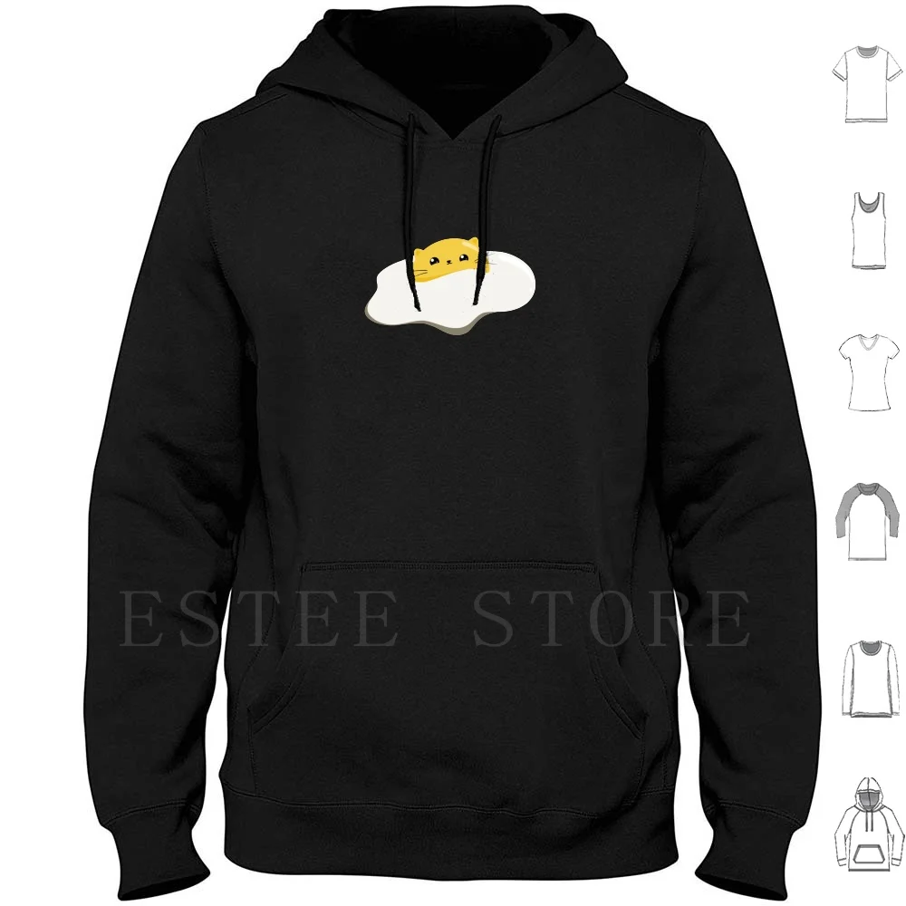 Sweat-shirts à capuche à manches longues motif œuf de chat mignon et amusant, avec jeu de mots Kawaii sur le thème de la nourriture, pour une ambiance positive et excitante.