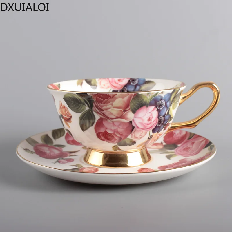 European style coffee cup and saucer English pastoral fashion afternoon tea high bone china ceramic cup tea cup 200ML DXUIALOI