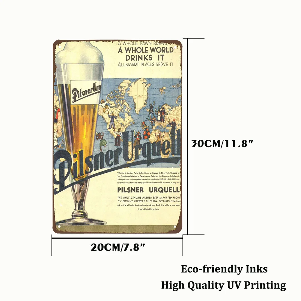 Pilsner Urquell Metal Wall Art Poster belgio Beer Sign Vintage Bar Man Cave Club Tin Painting Decor placca decorazione 20 x30cm