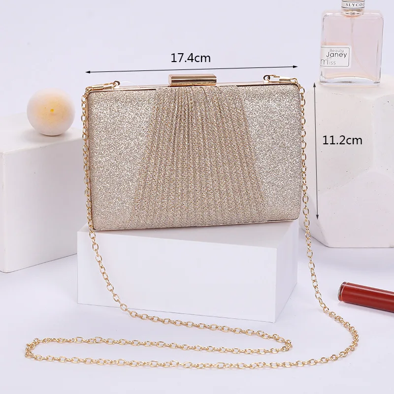 Shining Pleated Sequin Evening Clutch Bag Dinner Clutch Purse Knit Bowknot Bridal Clutch Wedding Lady Chain Shoulder Bag XA305H