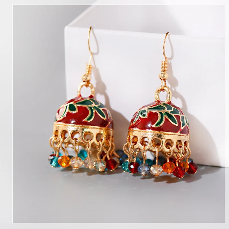 Ethnic Corful Beads Tassel Turkish Earring Boucles D\'oreille Womens Vintage Gold Small Bell Earrings Indian Jewelry