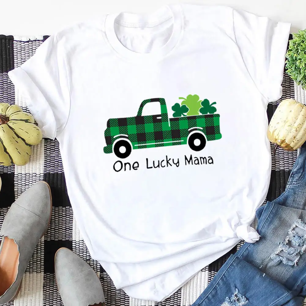 

One Lucky Mama 100%Cotton Printed Women's Tshirt Mom Life Funny Summer Casual O-Neck Short Sleeve Tops Mother's Day Gift Mom Tee