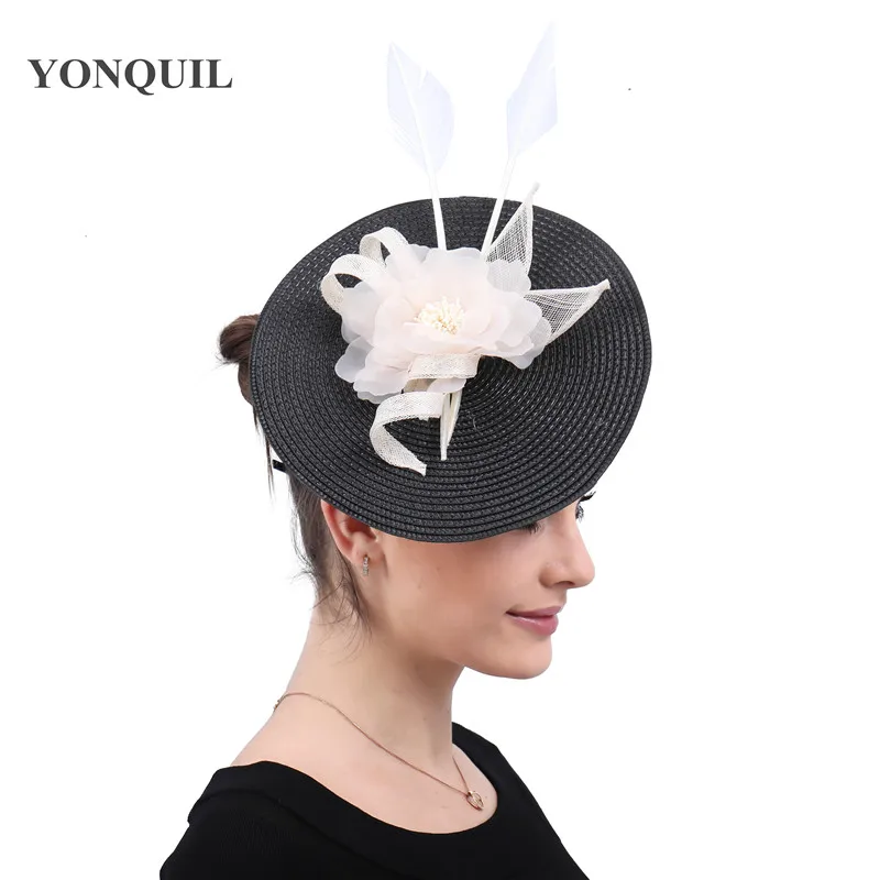 Elegant Women Wedding Headwear Cocktail Fascinators Imitation Straw Black Headdress Gorgeous Lady Fashion Hair Accessories image 5