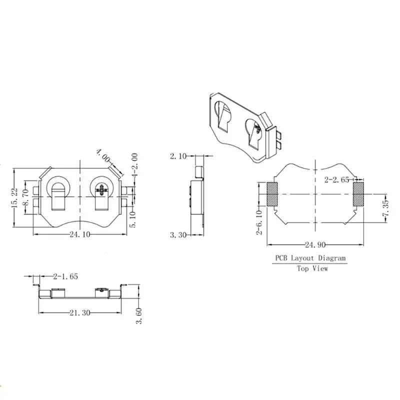 SMD Tab CR2032 2032 Battery Button Cell Holder Coin Cell Retainer Battery Holder Surface Mount Reflow Soldrable