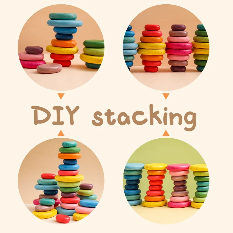 Baby Wooden Rainbow Stacked Stone Building Block Montessori Creative Balanced Toys Nordic Style Stacking Game For Kid