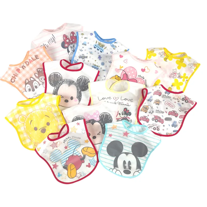 Disney Cute Cartoon Mickey Minnie EVA Waterproof Baby Dinner Bib Leak-proof Pocket Baby Lunch Feeding cloths baby Apron newborn