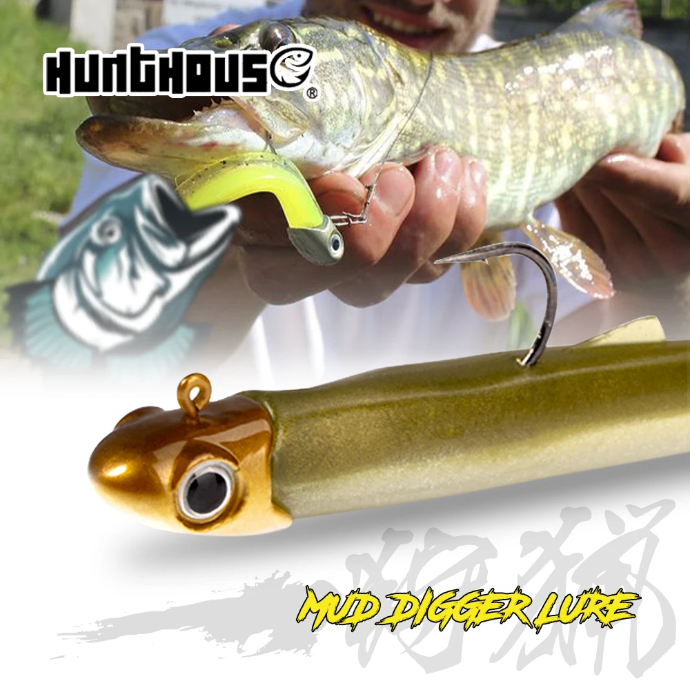 Hunthouse Official Store Fishing Soft Lure sinking 10g/15.3g/20.7g 100mm Jig Head Reflective Wobbler Crazy Eel for bass pike