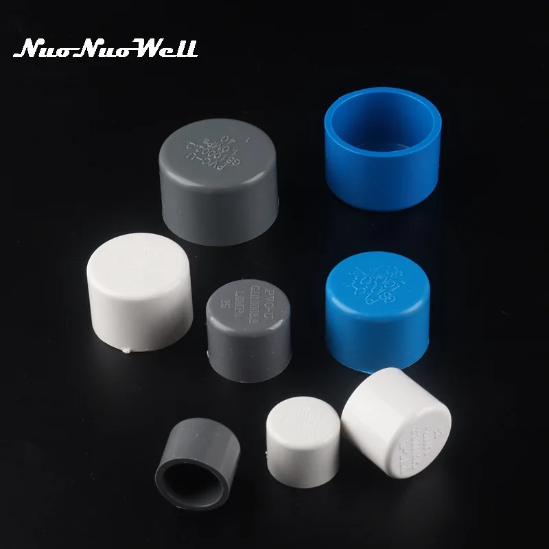 PVC Pipe End Cap Connector Plug for Garden Irrigation Pipe, Aquarium Fittings, 20mm, 25mm, 32mm, 40mm, 5Pcs