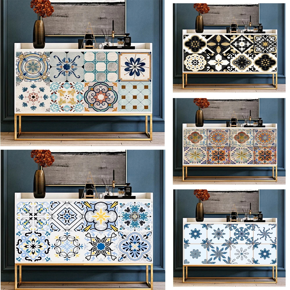 18 stylów kolorowe płytki naklejka ścienna powierzchnia jasny Film kuchnia Backsplash szafa łazienka Peel & Stick artystyczne nalepki ścienne