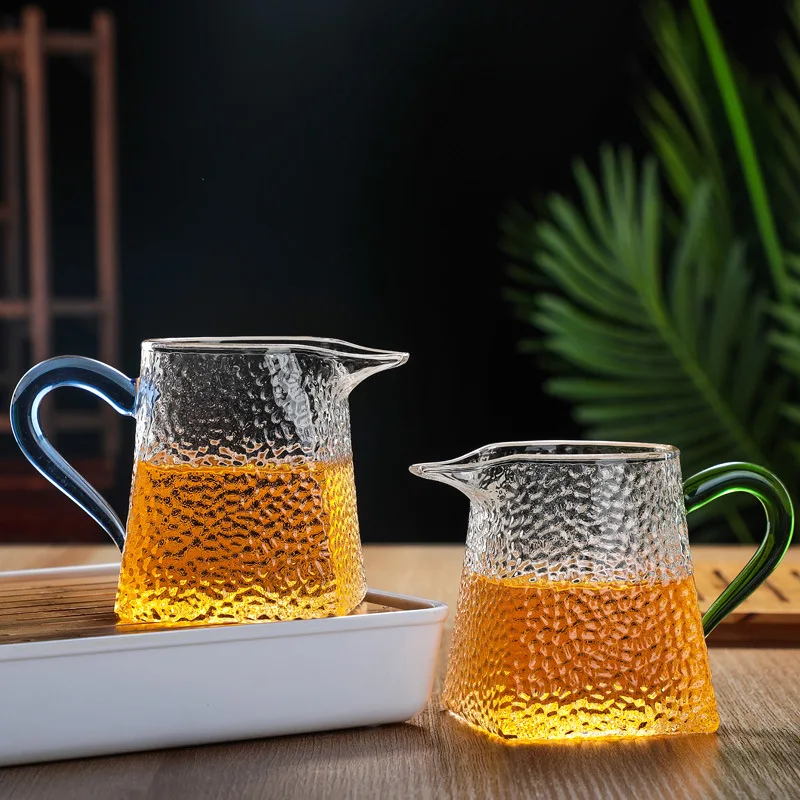 Heat-Resistant Glass Tea Cup, Creative Square Bottom Teacups, Milk Coffee Pot, Water Jug, Kitchen Container, Hammer Texture