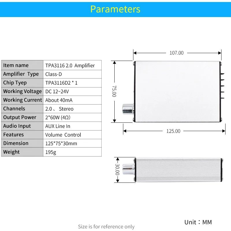 UNISINA TPA3116D2 เครื่องขยายเสียง TPA3116 2.0 ช่องกำลังไฟ 60WX2 สเตอริโอดิจิตอลเครื่องขยายเสียงกล่องอลูมิเนียม